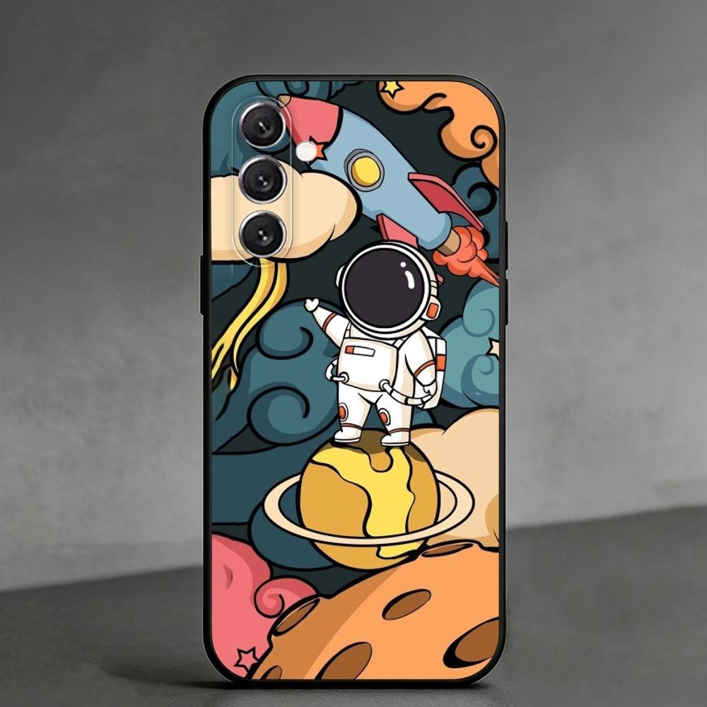 Q-Q Version of Astronaut  Phone Case For Samsung Galaxy A91,80,73,72 ,71,53,52,32 ,31,22,21s,20,Soft Black Case