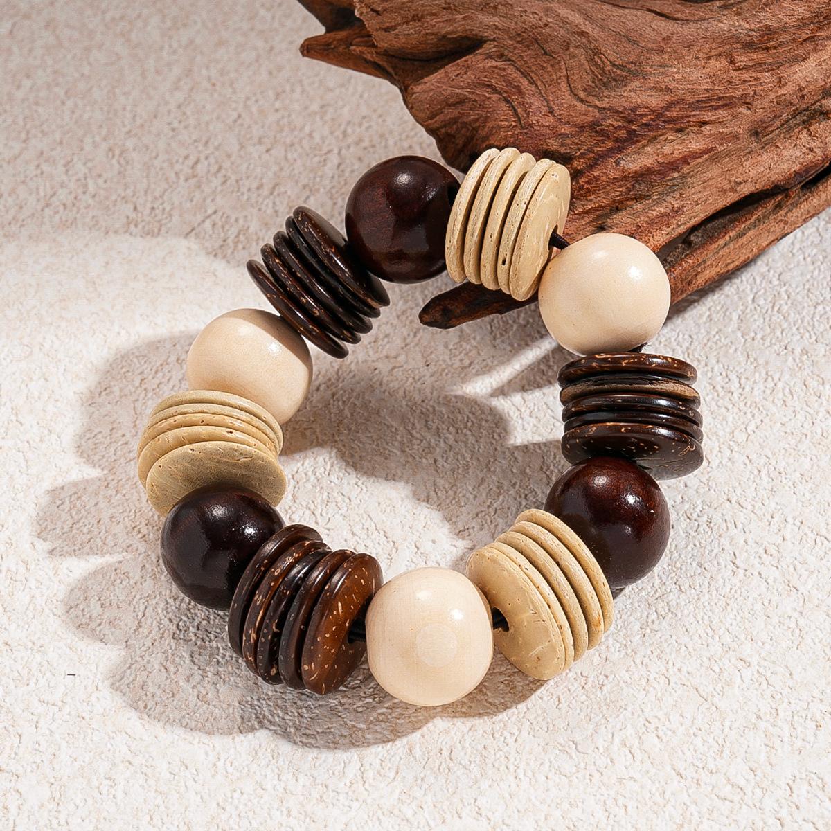 European and American Maillard Coffee Color Wood Beads Beaded Flower Bracelet Light Luxury High-end Bracelet Retro Versatile Jewelry