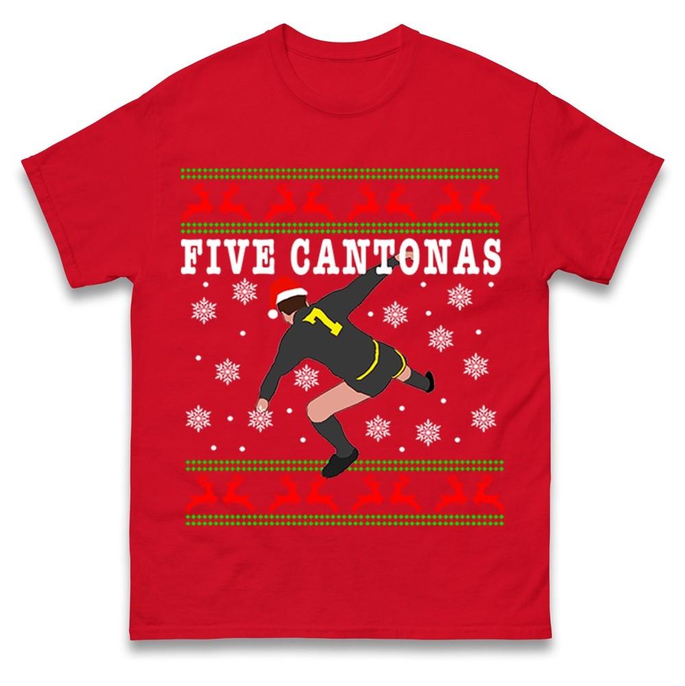 Five Cantonas Christmas T Shirt Funny Xmas Festive Tee Top Xmas Gift Top S