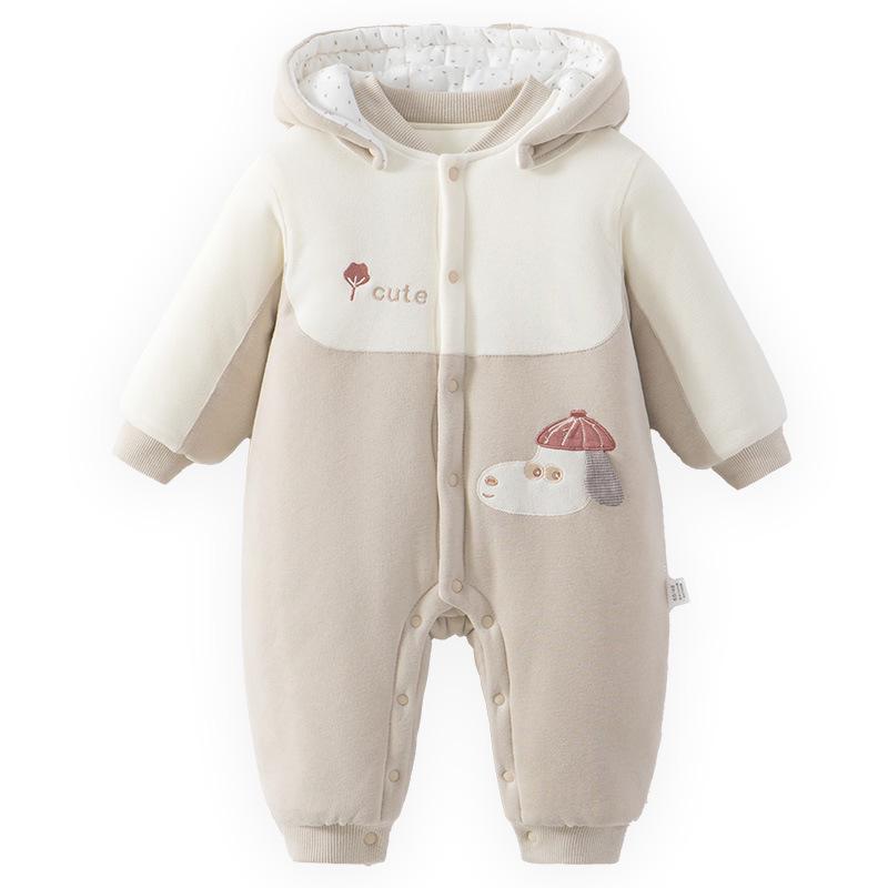 Autumn/Winter Hooded Baby Romper: Thick Cotton Jumpsuit for Newborns