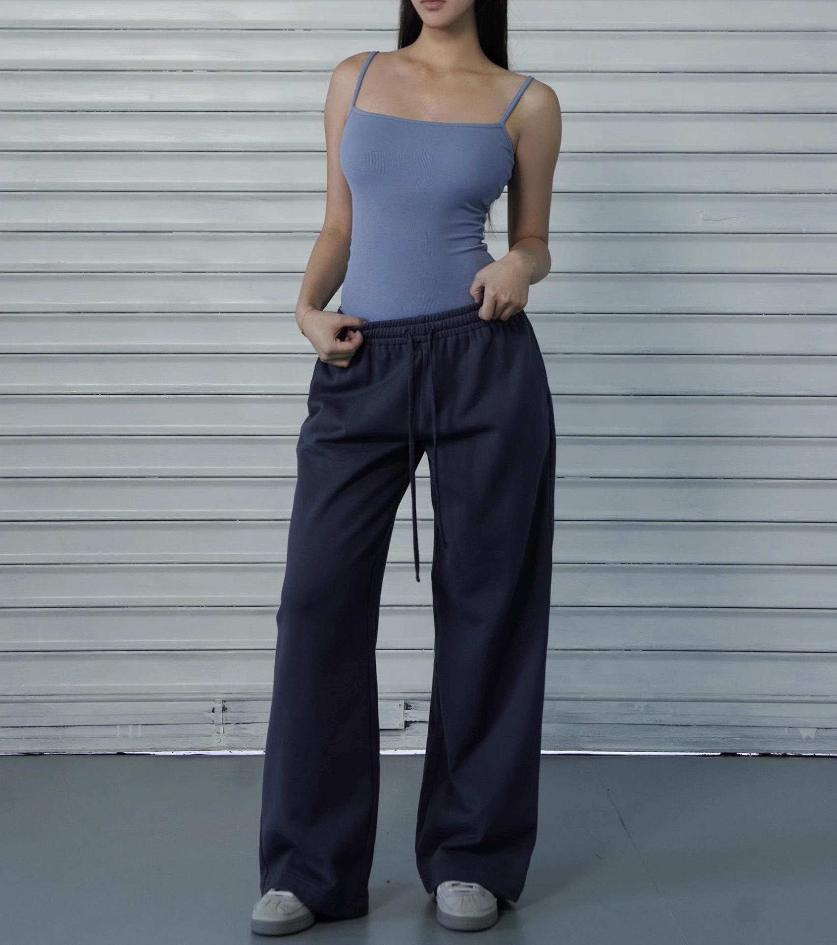 

Американские пикантные женские спортивные брюки с низкой посадкой, на кулиске, с широкими штанинами - Спортивные, Повседневные, Стройнящие, Драпирующиеся, Длинные брюки Extra Small темно-синий