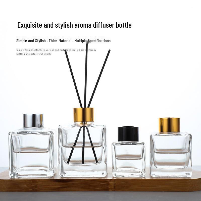 Transparent Square Glass Aroma Diffuser Bottle for Essential Oils and Perfumes
