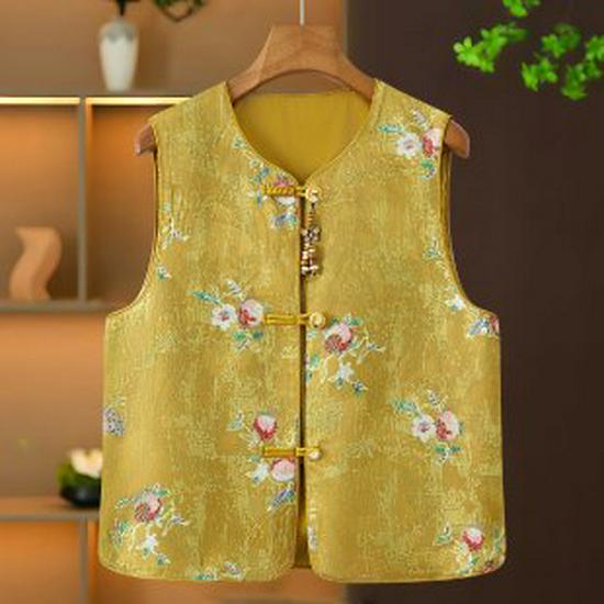 2026 Spring National Wind Frog Button Vest - Elegant New Style for Mothers 2XL жёлтый
