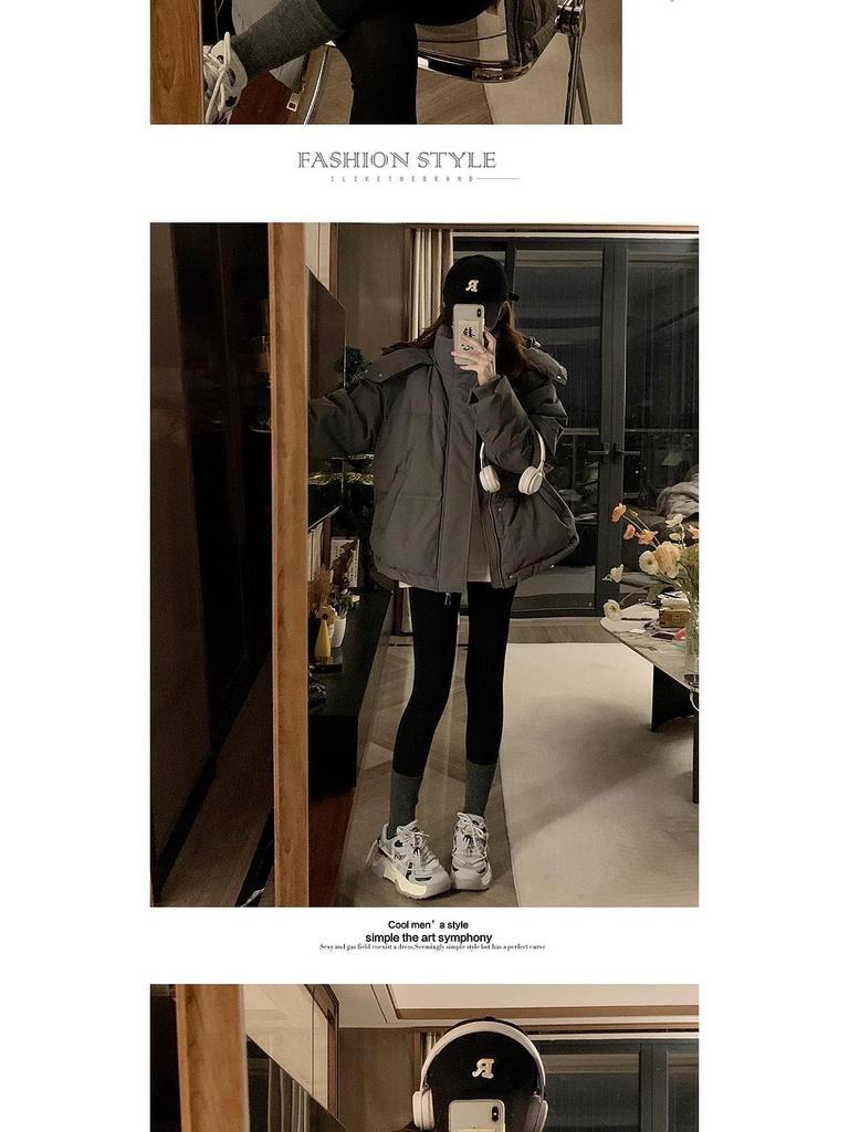 2024 Gray Cotton-Padded Jacket for Girls - Autumn/Winter Style for Middle/High School Students