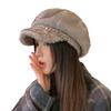 Temperament imitation mink hair chain beret autumn and winter hat women's octagonal hat fleece thickened thermal hat