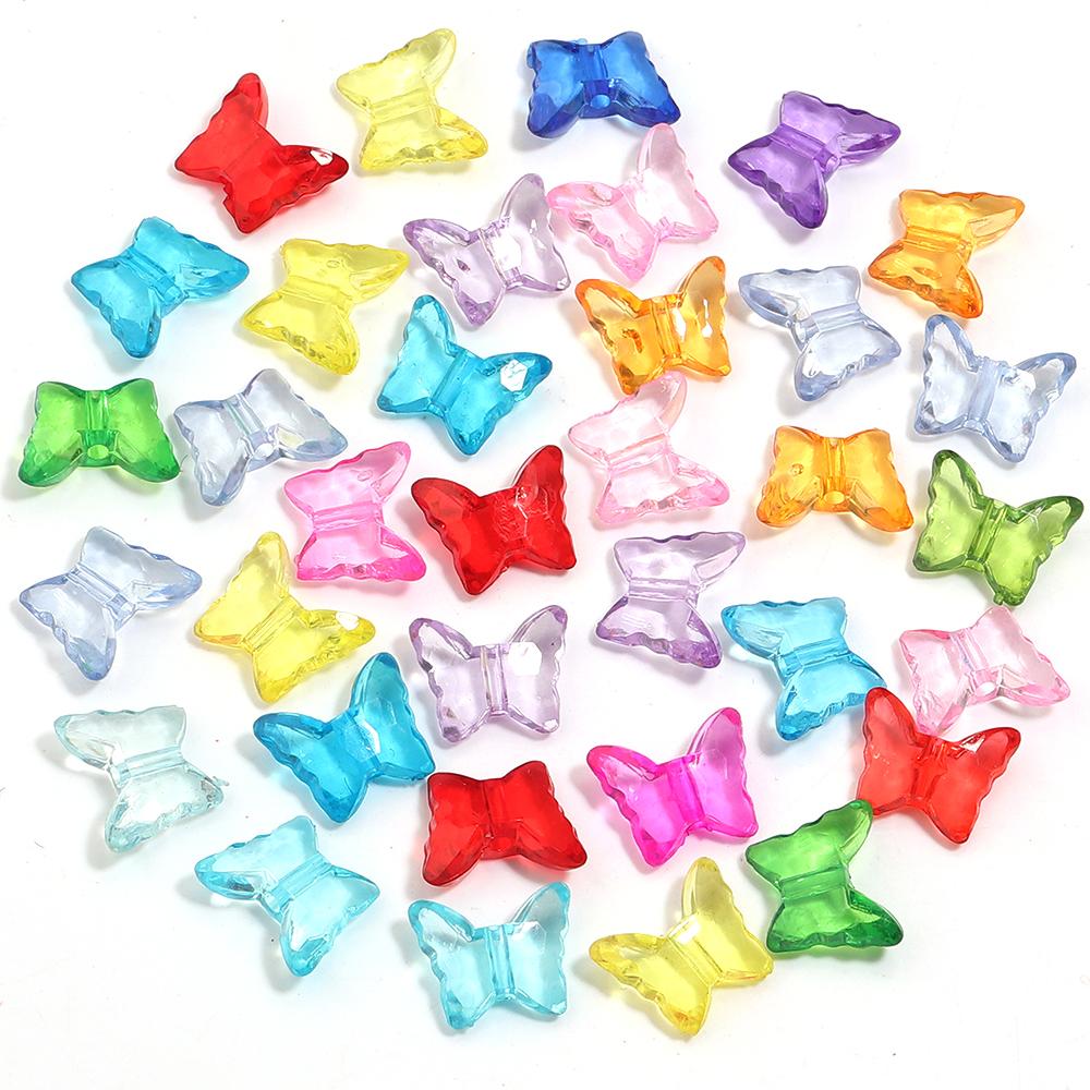 100 шт. 15x13 мм Акриловые бусины-бабочки Разноцветные бусины-животные для изготовления ювелирных изделий Браслеты, ожерелья, брелоки для ключей DIY