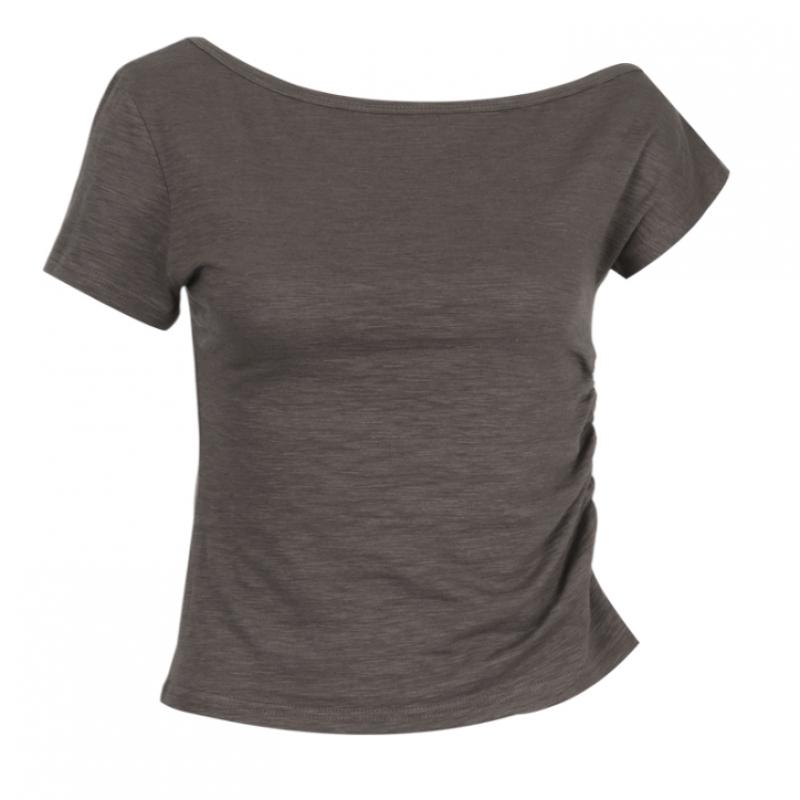 Shop   Women BoaT Neck Side Banding Unbalanced ShorT Sleeve T shirT Dai Wsh 2134