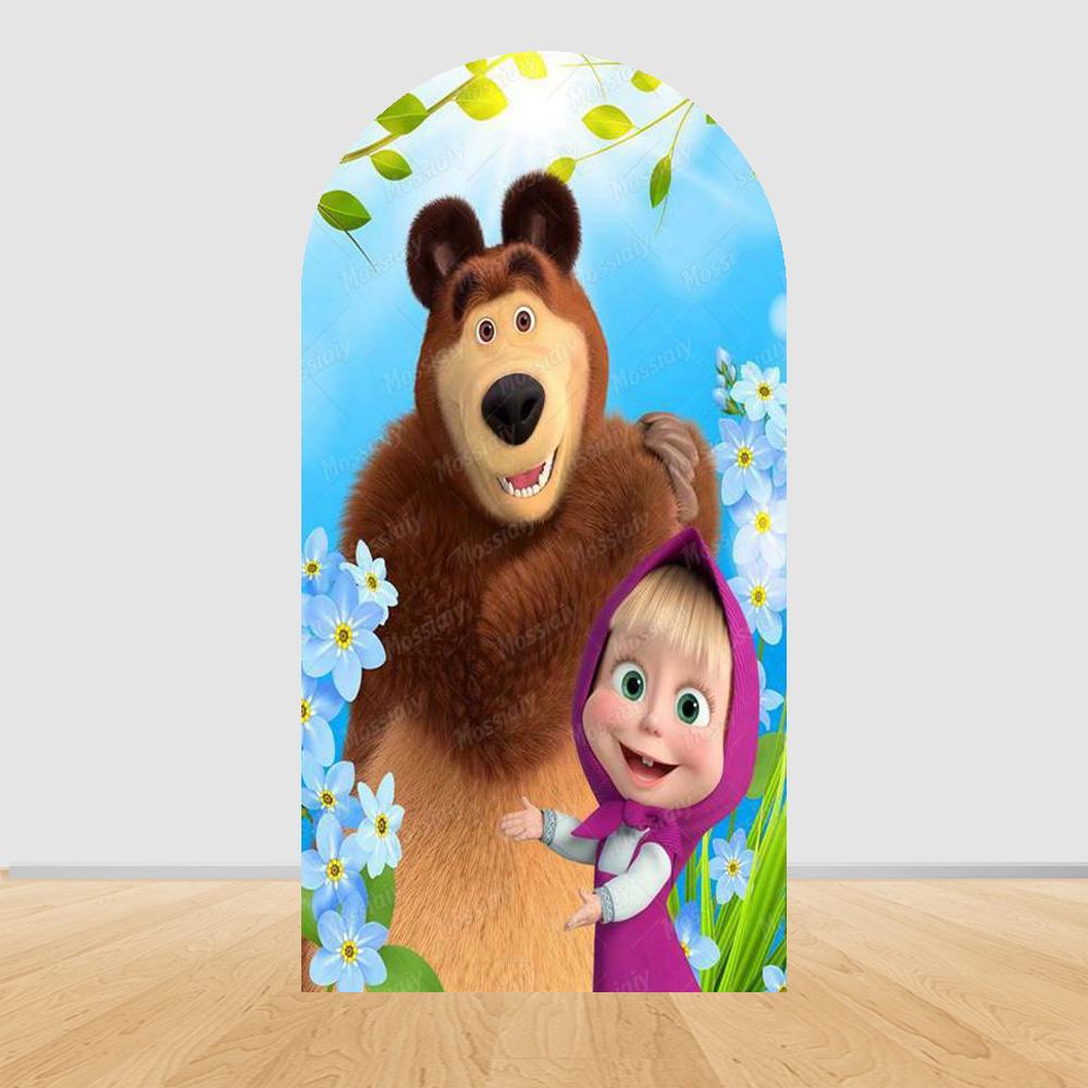 Children's Birthday Theme Party Decoration Arch Backdrop Cover Girl and Bear Birthday Background Decor Baby Shower Supplies