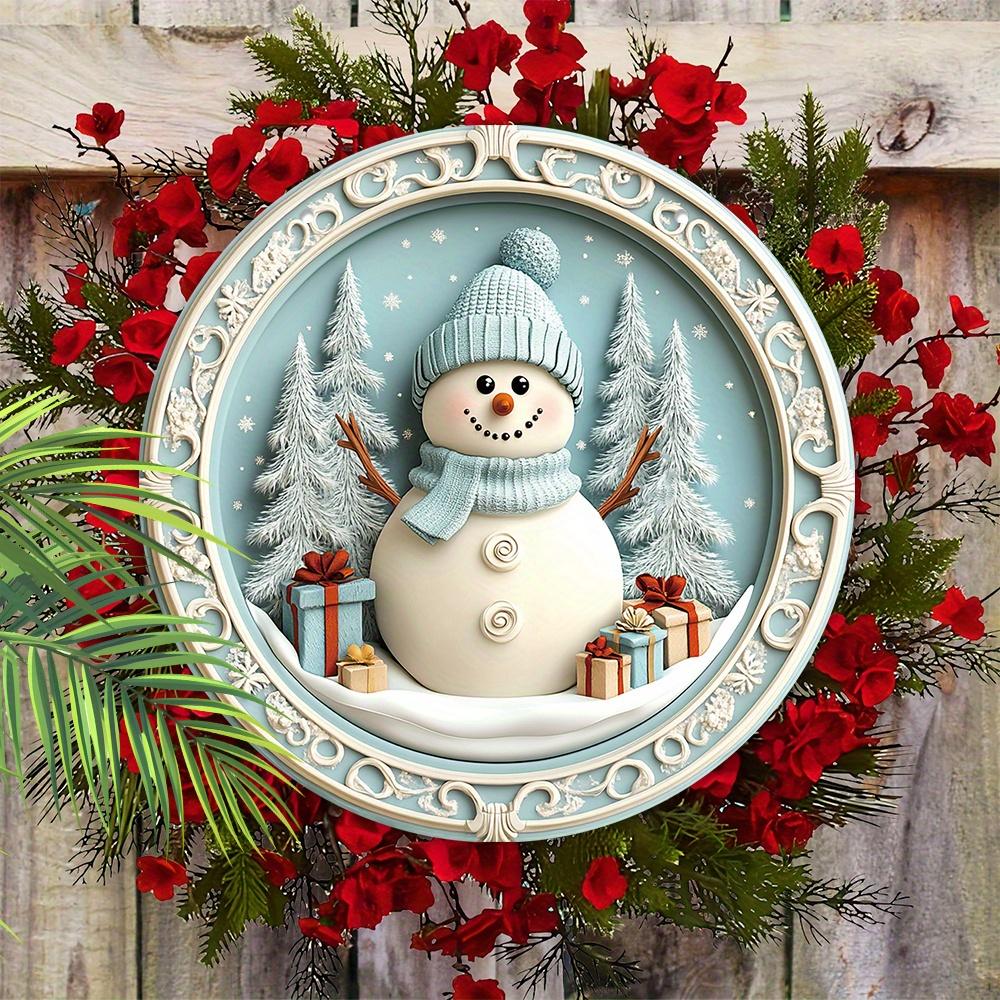 Christmas Wooden Sign with Adorable Snowman Pattern - Warm Winter Round Sign for Front Door, Wall Hanging Decor - Ideal Christmas Gift