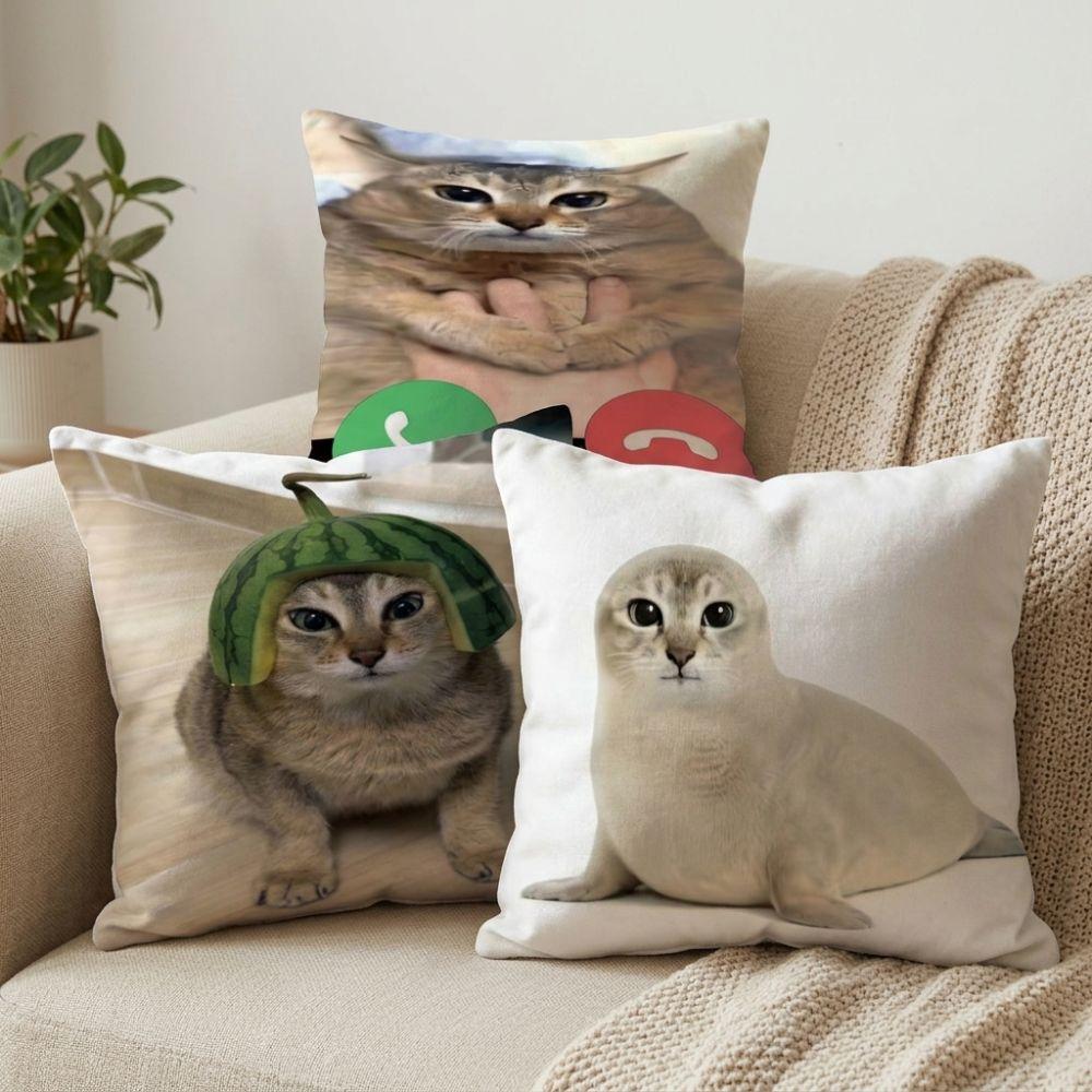 Soft Plush Cute Cat Throw Pillow Comical Cat Face Decor Pillow Funny Sofa Cushion Bedroom