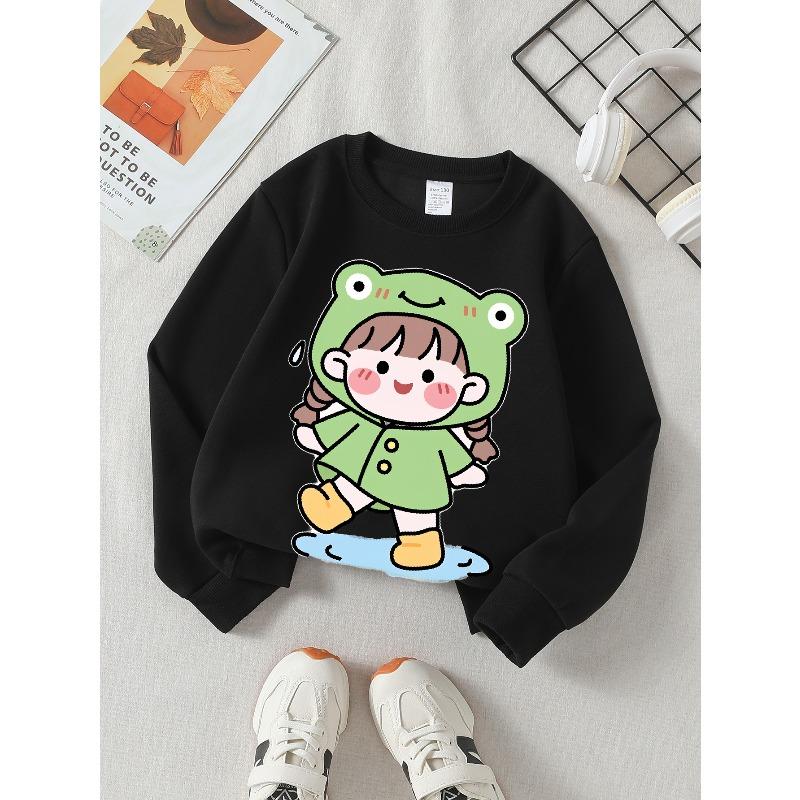 Kids Sweatshirt Crewneck Sweatshirt Featuring a Frog Hat, Rain Boots Designed for Water Splashes, Machine Washable