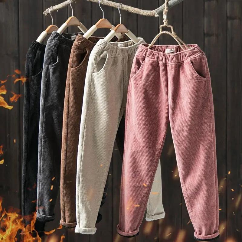 Winter Verdicken Baggy Haremshose Damen Hohe Taille Lässig Warm Samtgefüttert Hose Pantalones Schnee Kleidung Kord Ankle-length Spodnie