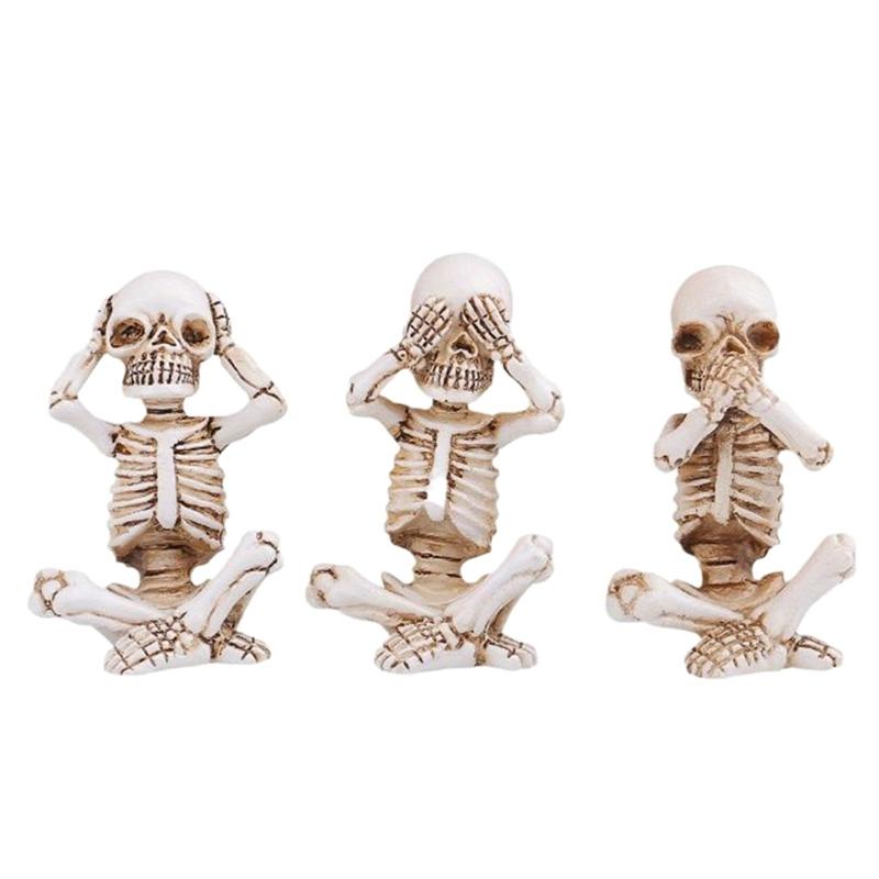 

A84E-Skull Shelf Decor,Skeleton Figurine,Halloween Gothic Home Decor,Antique Accent Statue,Collectible Figurines Set Of 3