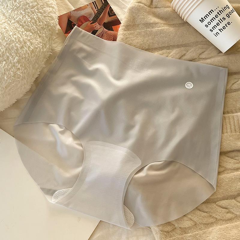 Female High Waisted Seamless Ice Silk Underwear Large Size Cotton Crotch Cinching Abdomen and Lifting Buttocks