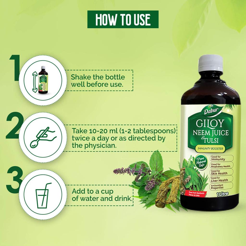 Dabur Giloy Neem Tulsi Saft 1 L Ayurvedisches Kräutergetränk Giloy Neem Tulsi Natürliches Wohlbefinden Entgiftung Tägliche Gesundheitsunterstützung