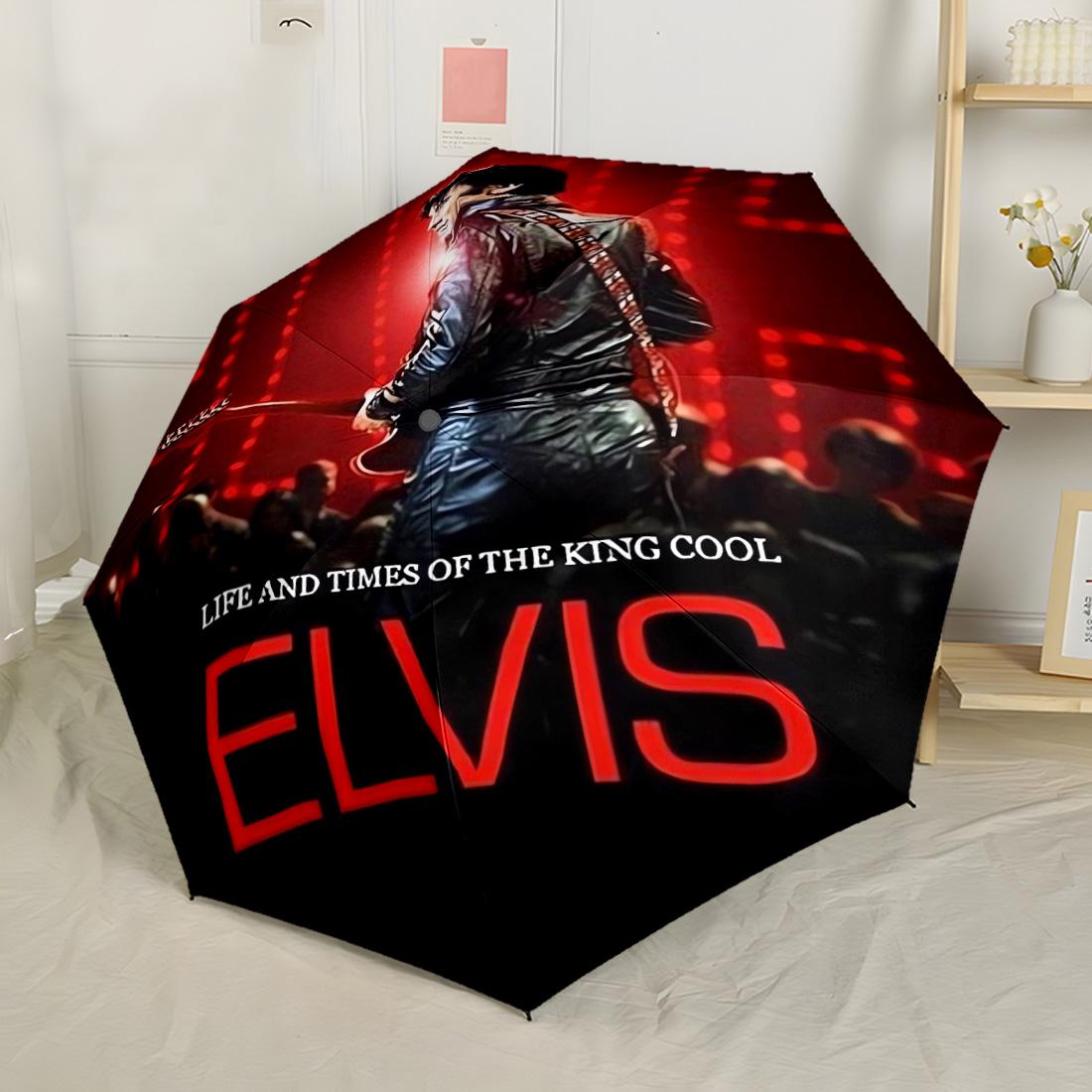 

Love Me Tender Elvis Western Charm Compact Travel Automatic Umbrella with 8 Rib Durable Plastic Iron for Women Men Compact Folding Umbrella