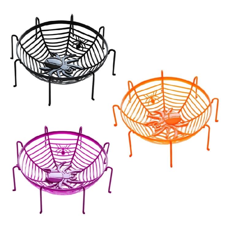 4Pcs Halloween Spiderweb Basket Candy Bowls Hand Grabbing Candy Holder Party Dining Table Candy Stand Fruit Plate