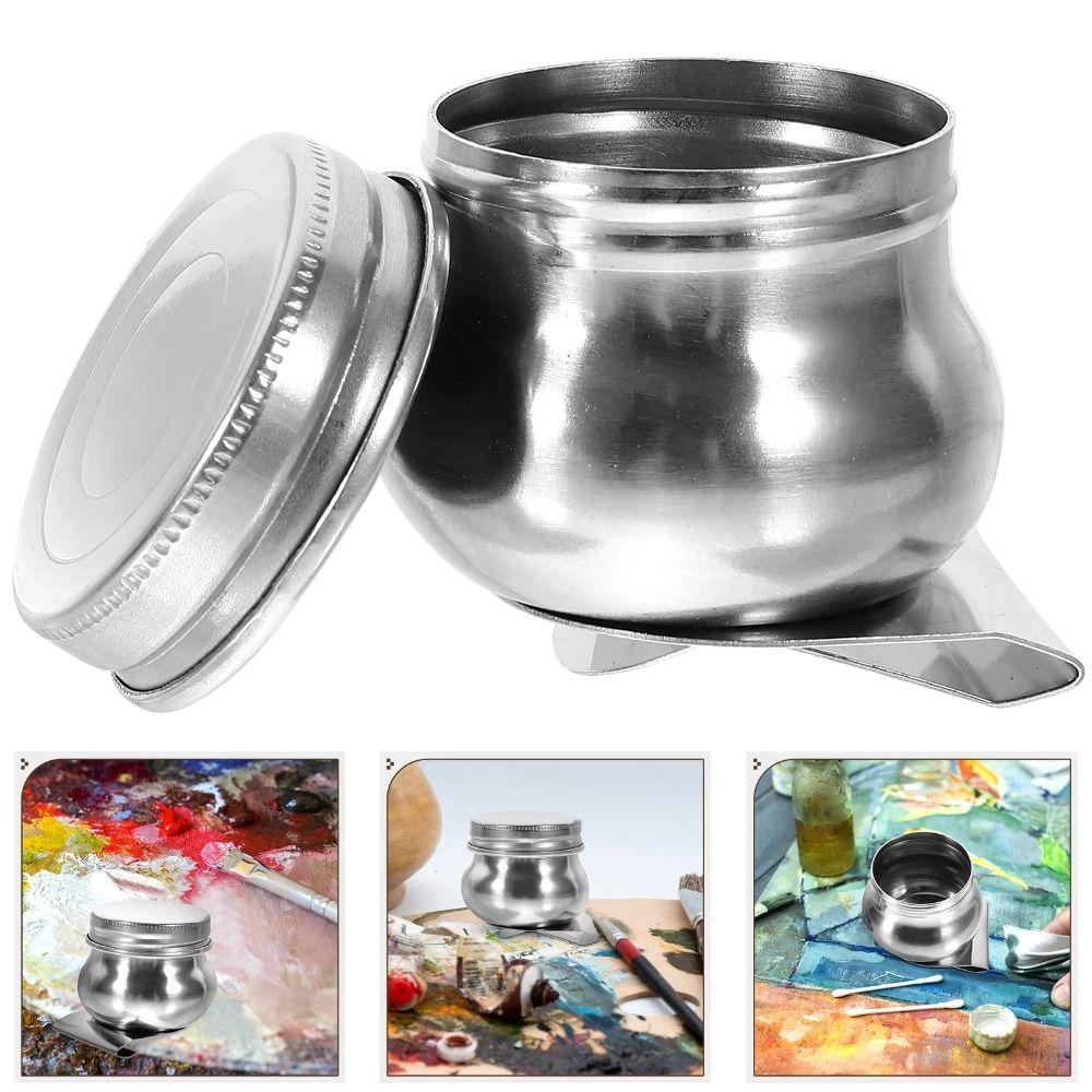 Pot à Huile Peinture Acier Inoxydable Trou Simple/Double Anti-fuite Dipper Aquarelle avec Couvercle Boîte Professionnelle Peinture à l'Huile