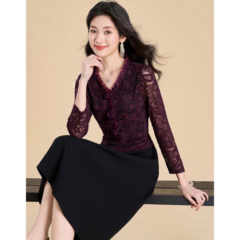 

Kobel Women s Elegant Faux Two-Piece Lace Patchwork Midi Dress 4XL