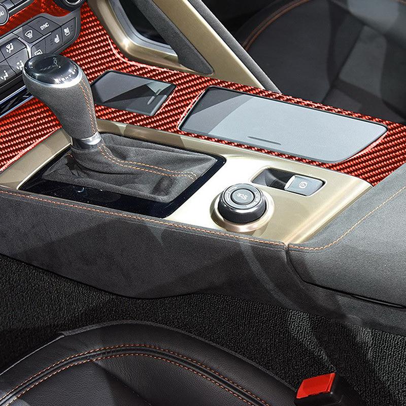 For Chevrolet Corvette C7 2014- 5PCS Real Carbon Fiber Water Gear Shift Cup Panel Frame Trim Car Interior