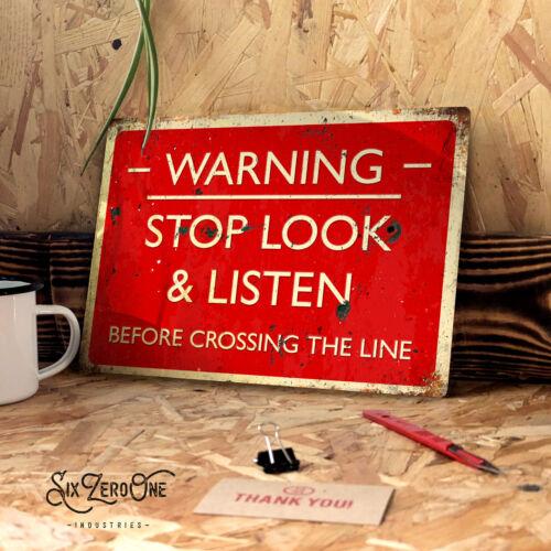

Warning stop look metal sign Rusty vintage look steam railway companies trainAluminum 20x30cm（7.8x11.8inch）