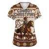 Women's Loose Fit Uniform Dress with Christmas Print V-Neck and Side Slit Short Sleeve