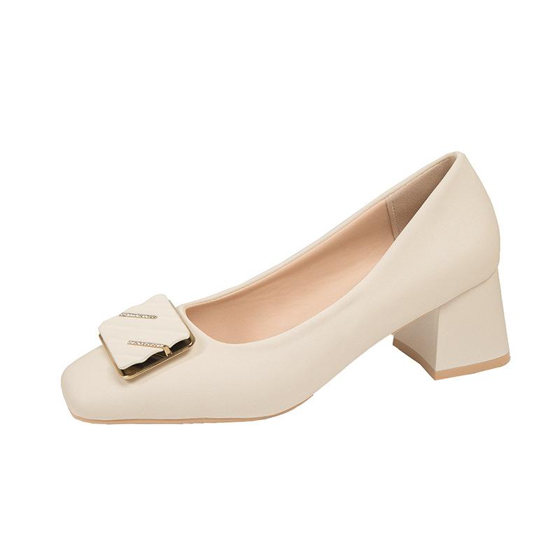 

Spring single shoes women s 2024 new versatile white square heel square root thick heel square head light color women s beautiful high heels 42