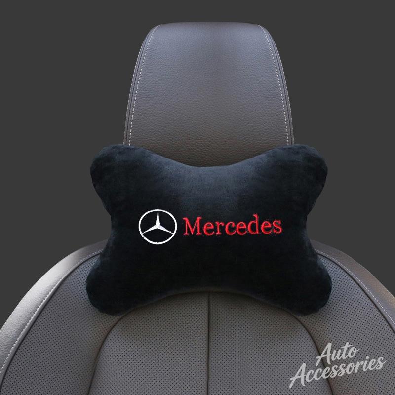 CDR4 Car Seat Head Neck Rest Cushion Headrest Pillow Seat Belt Pad Embroidery For Mercedes Benz W204 W212 C180 GLK300 CLS CLK Sticker