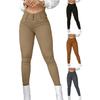 Women Solid Color Casual Long Pants High Waist Button Fly Slim Fit