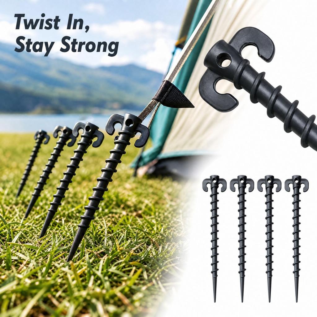 Plastic Tent Stakes with Screw Design For, 6 Pack