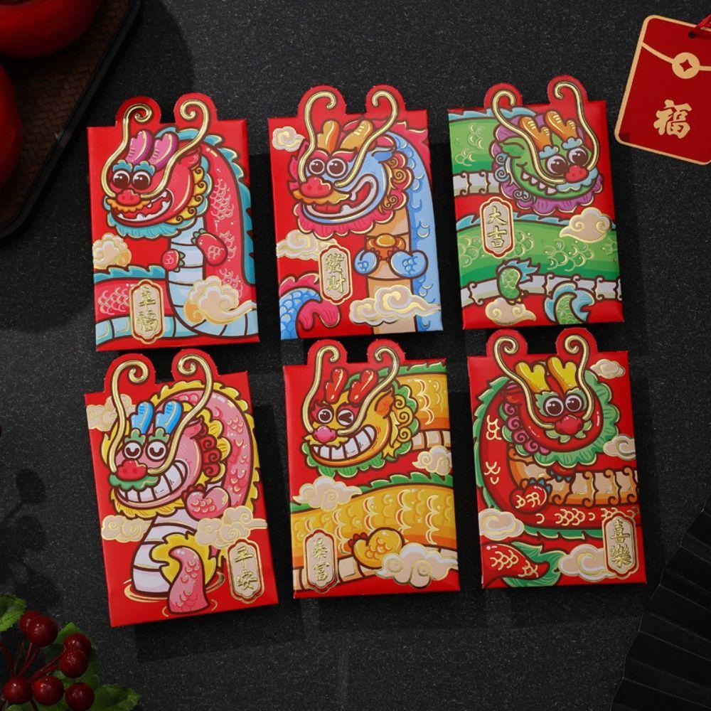 6Pcs/set Handmade Dragon Red Packet Cute Cartoon Red Bags 3D Print Red Envelope Birthday Gifts