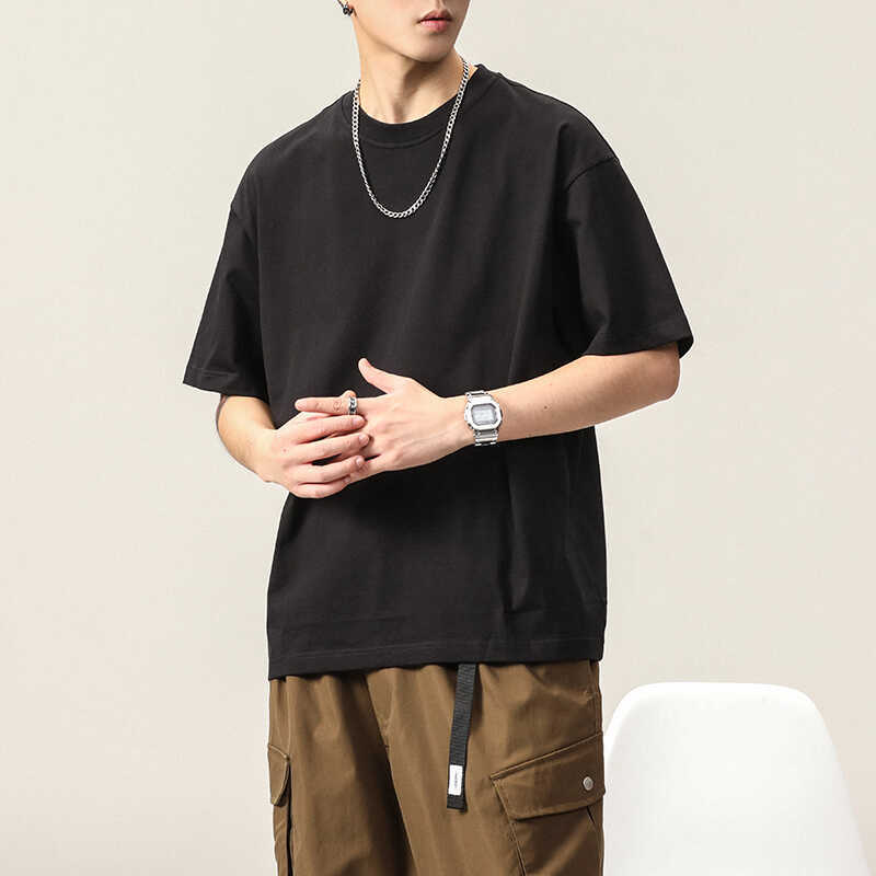 Hundreds of stretch solid color fit wrinkle loose men's short-sleeved fashion short-sleeved tops comfortable lightweight T-shirt