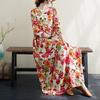 DIMANAF 2024 Plus Size Frühlingskleid Damen Druck Bohemian Freizeitkleid Blumendruck Kleid Lose Strand Freizeitkleider O-Ausschnitt Grün Weiblich