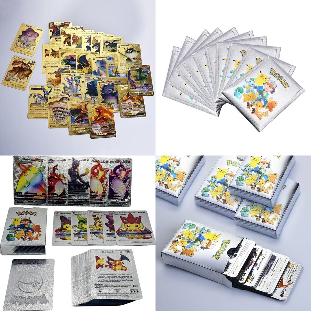 Błyszczące Karty Pokemon Metalowe Złote Karty Energii Kolekcja z Charizardem i Pikachu