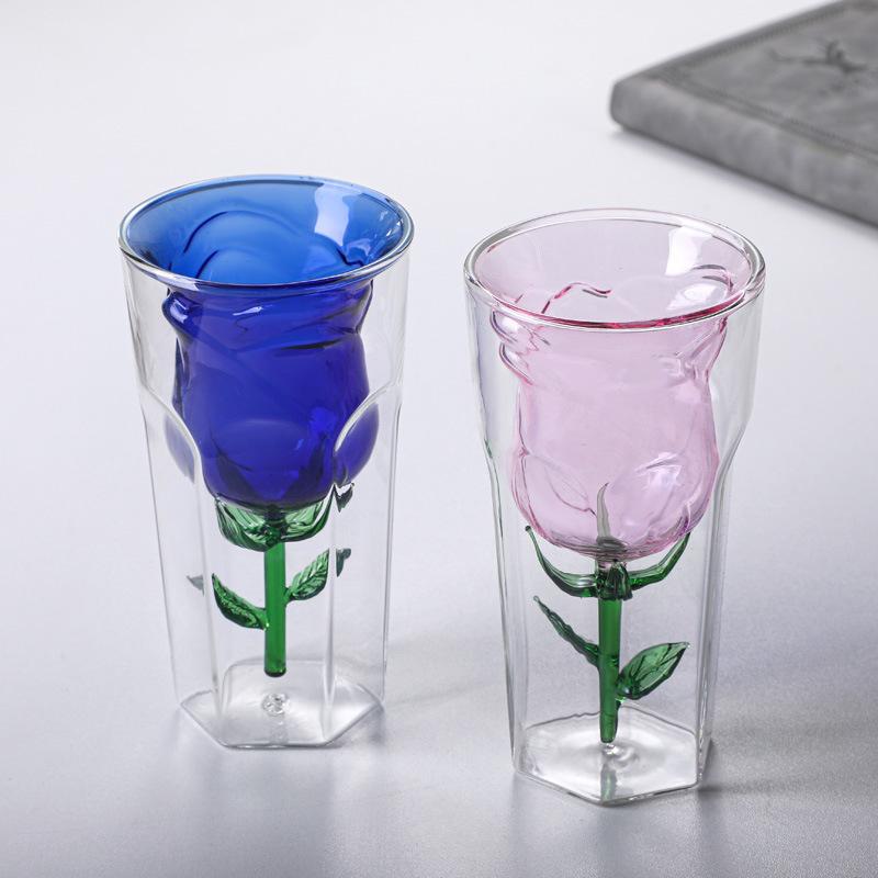 New Double-layer Rose Glass, Pink Liner Red Wine Cup, Coffee Juice Cup
