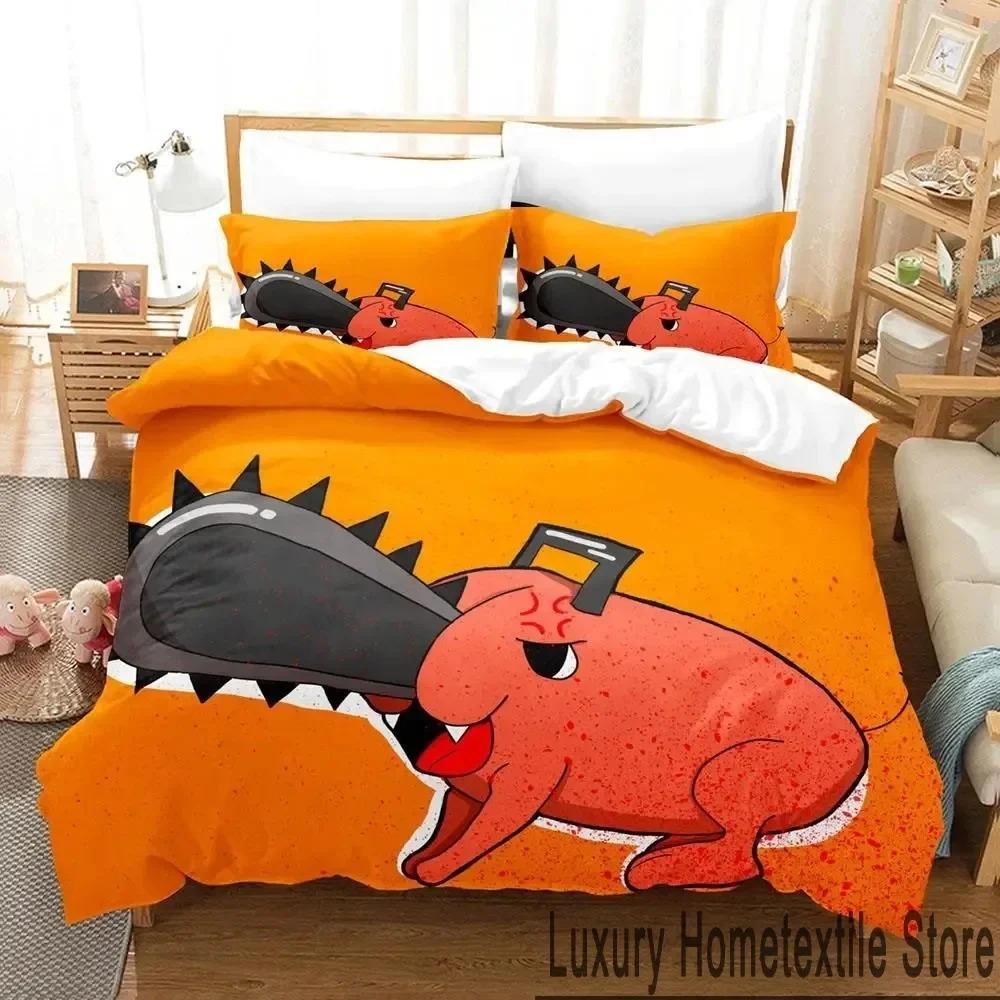Anime Pochita Chainsaw Man Bedding Set Boys Girls Twin Queen King Size Duvet Cover Pillowcase Bed Boys Adult Home Textileextile