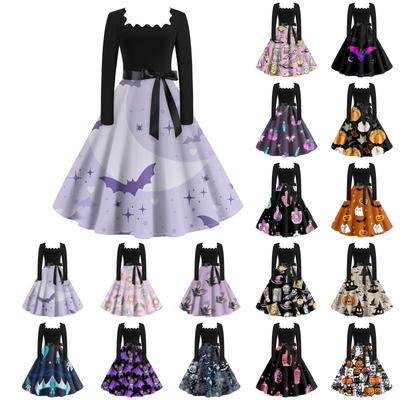 Dámské ležérní módní halloweenské šaty Vintage s dlouhým rukávem