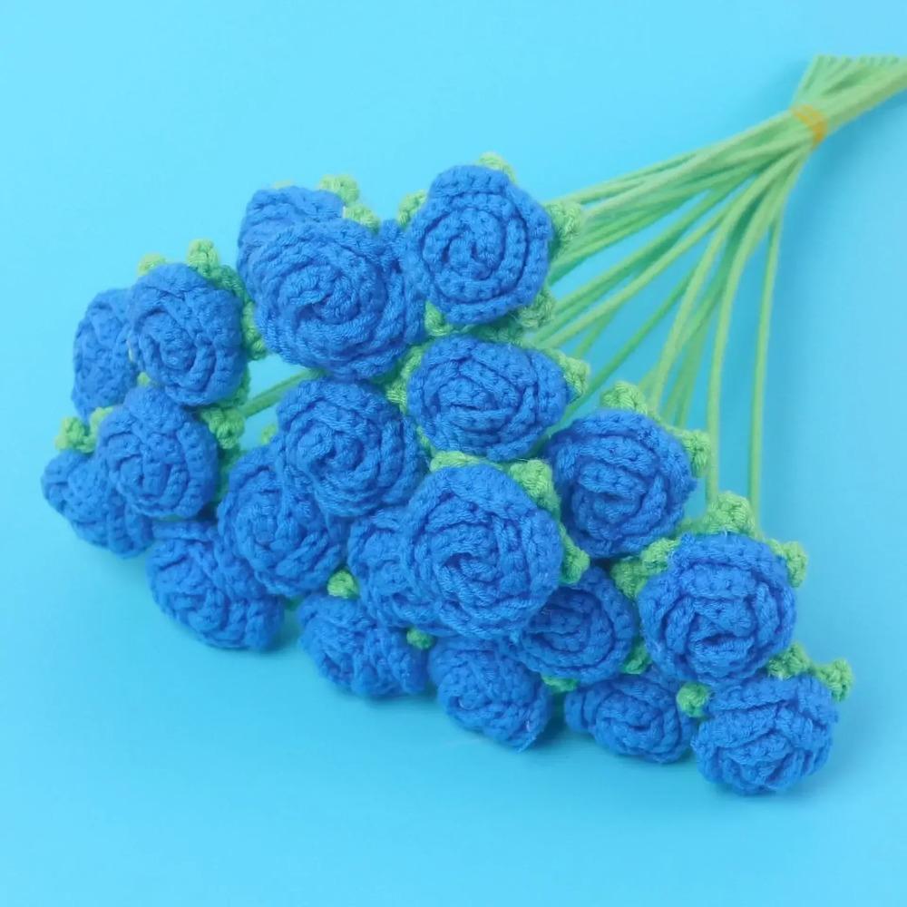 1pc Knitting Rose Flower Bouquet Graduation Flowers Bouquet  Fake Flower Finished Handmade Roseramos De Flores