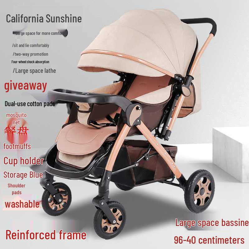 Lightweight Reversible Stroller with Dining Tray - Four-Wheel, Folding, for Infants and Toddlers
