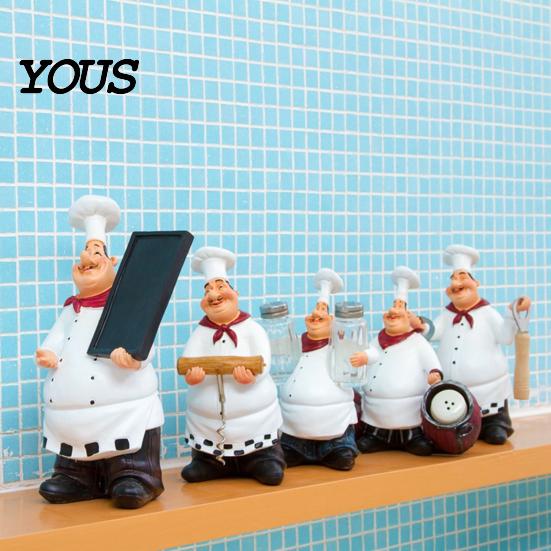 Dining Space Decoration Chef Figurine, Resin Countertop Table Decoration, Funny Statue with Blackboard Ornament Seasoning Bottle/Bottle Opener/Message