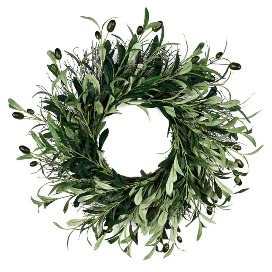 

Creative Fashion Olive Wreath Greenery Wreath Artificial Green with Olive Leaves Olive Bean for Front Door Farmhouse Home Party 40cm оливковый