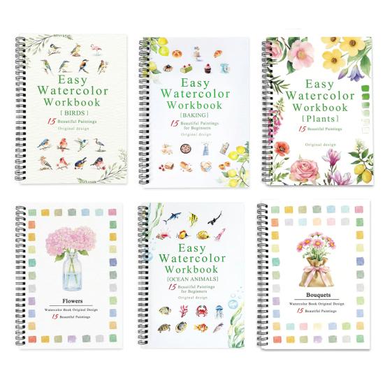 Watercolor Painting Workbook Kids Adults Beginners Watercolor Coloring Book 15 Paintings Botanical Plants Animal Painting Book