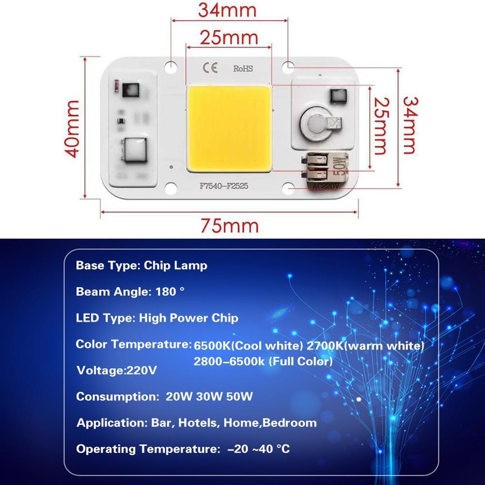 LED Chip Matrix Solderless AC 220V  High Power 20W 30W 50W COB Chip LED Lamp No Need Driver for Flood Light Spotlight Outdoor DIY Lighting