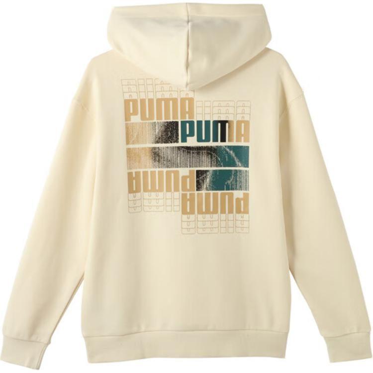 Puma Brand Logo Letter Printed Pattern Casual Fleece Lined Hooded Sweatshirt Men's Almond Candy 631729-87