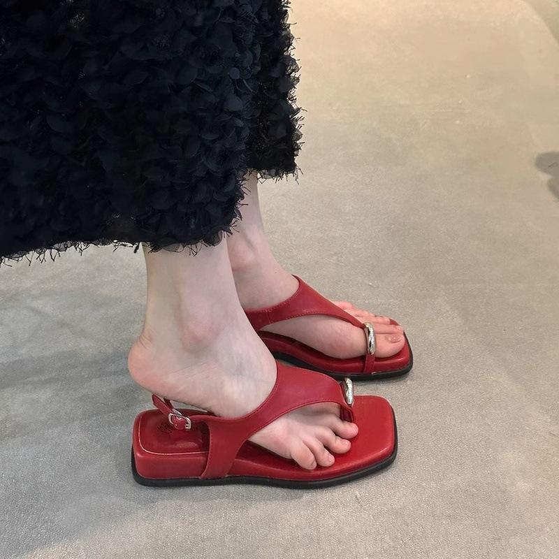 Wedge heel silver toe sandals fairy shoes 2025 summer with skirt travel vacation fashion pinch Roman shoes
