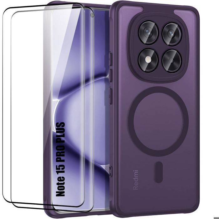 Case + 2 Tempered Glasses for Xiaomi Redmi Note 15 Pro Plus 5G - with Camera Protection - Purple
