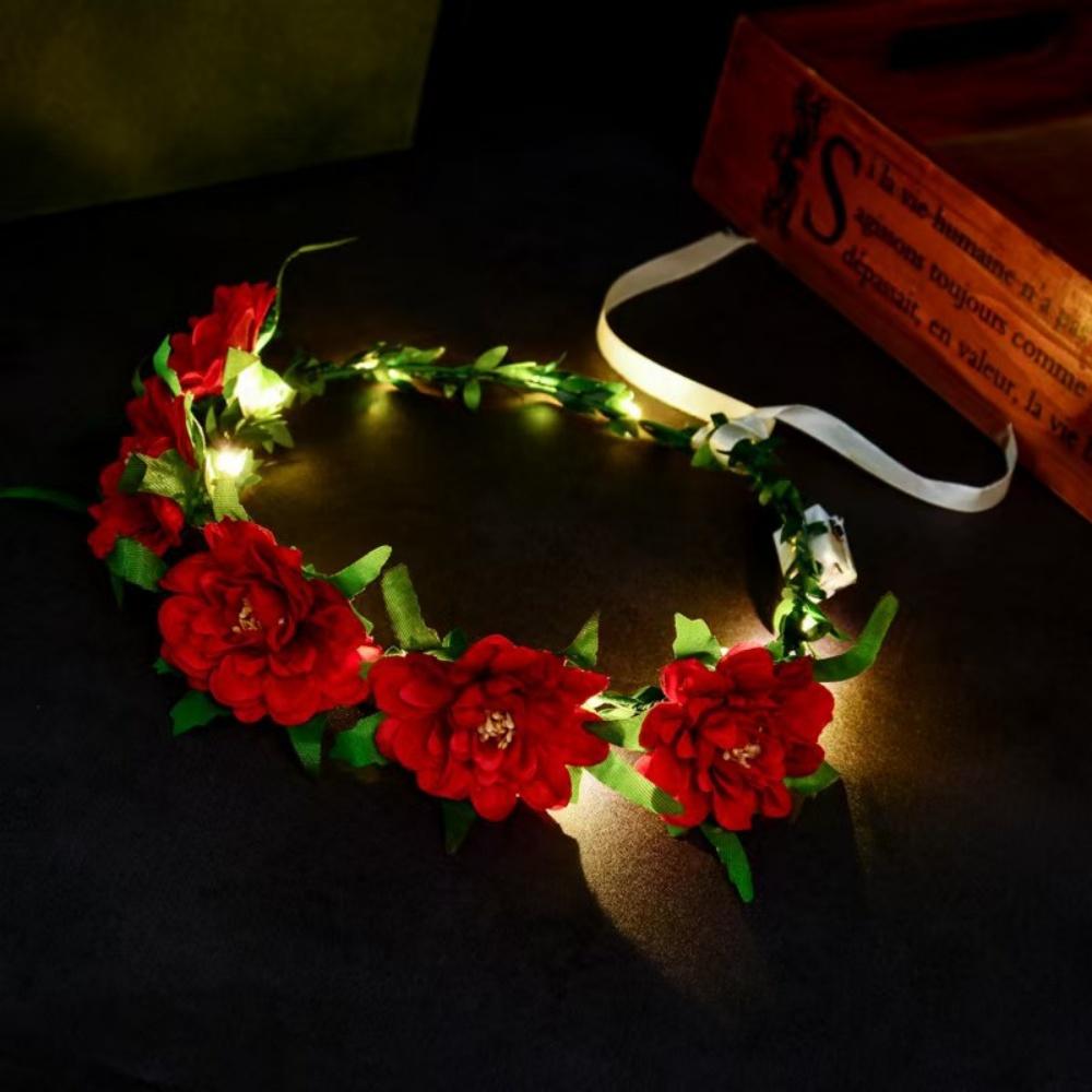 LED Flower Wreath Headband Light Up Peony Flower Crown Hairband Shining Headwear For Wedding Party Beach Hair Accessories