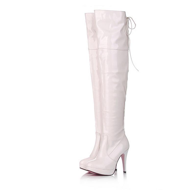 FS New Boots Women's High-heeled Patent Leather Knee-length Tube Large Size Red Pole Dance Boots