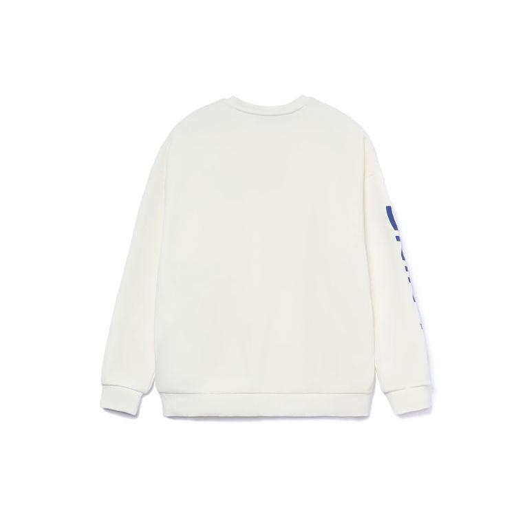 Li Ning Training Collection Logo Print Thermal Fleece Lined Loose Fit Pullover Sweatshirt Unisex White AWDRF44-3