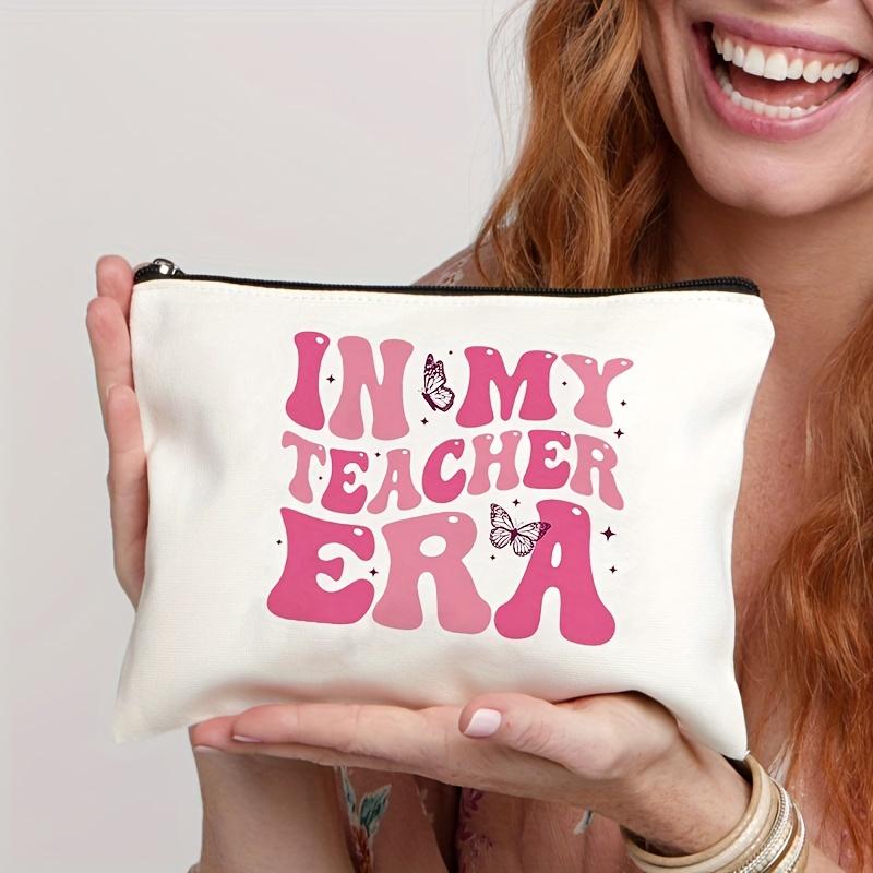 Simple "In My Teacher Era" Pattern Makeup Bag, Portable Travel Pouch Cosmetics Storage Bag, Toiletry Bag For Teachers Gift